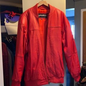 Red leather bomber jacket